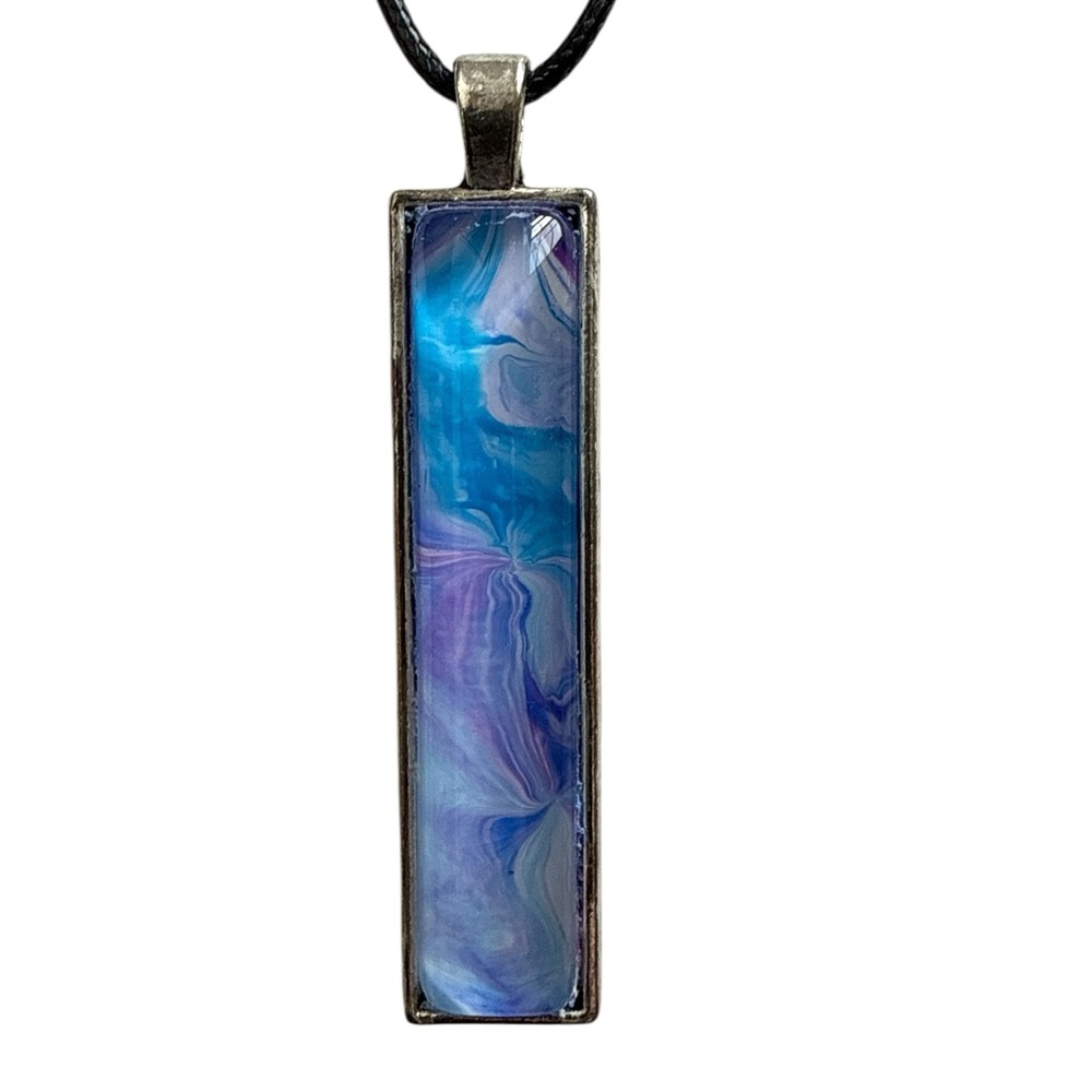 Hand Crafted Blue Purple Abstract Art Bar Pendant Necklace by Svetlana Yeung